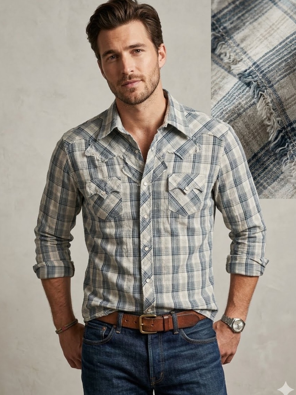 J. LINDEBERG Plaid Button Down Shirt Slim Fit Country Western Rodeo Large